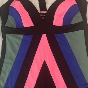 City Chic Black Swim One-Piece with Pink, Blue & Olive Panels